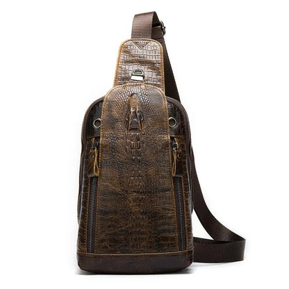 Casual Chest Genuine Men's / Cow Leather Pull Chain Messenger Bag