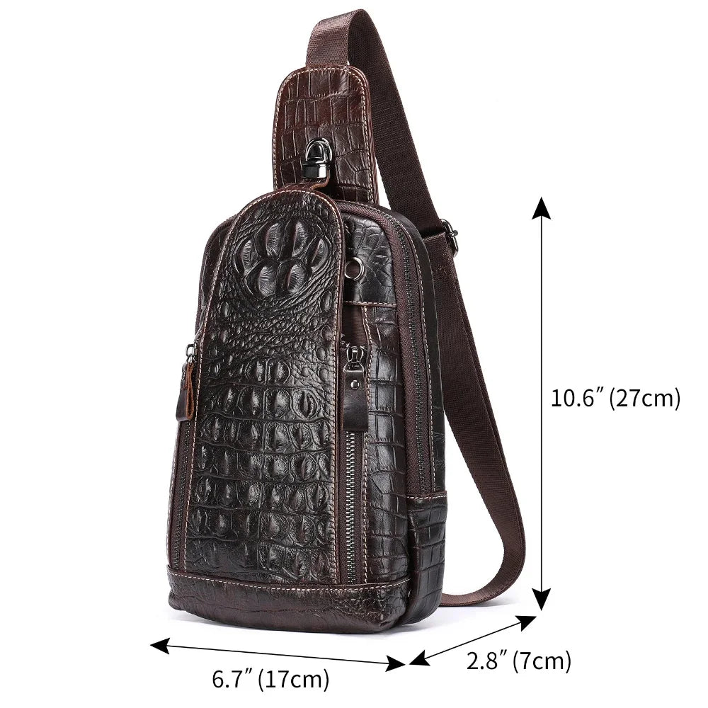 Casual Chest Genuine Men's / Cow Leather Pull Chain Messenger Bag