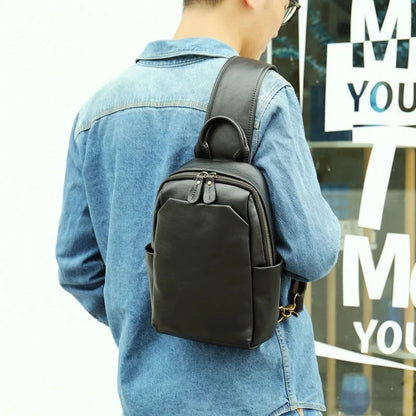 Casual Crazy Horse Leather Luxury Men Business Shoulder Large Capacity Chest Pack Male Crossbody Bag