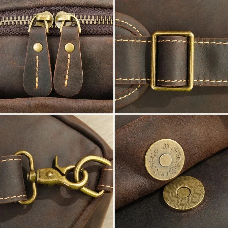 Casual Crazy Horse Leather Luxury Men Business Shoulder Large Capacity Chest Pack Male Crossbody Bag