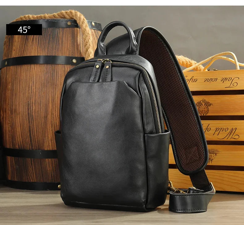 Casual Crazy Horse Leather Luxury Men Business Shoulder Large Capacity Chest Pack Male Crossbody Bag