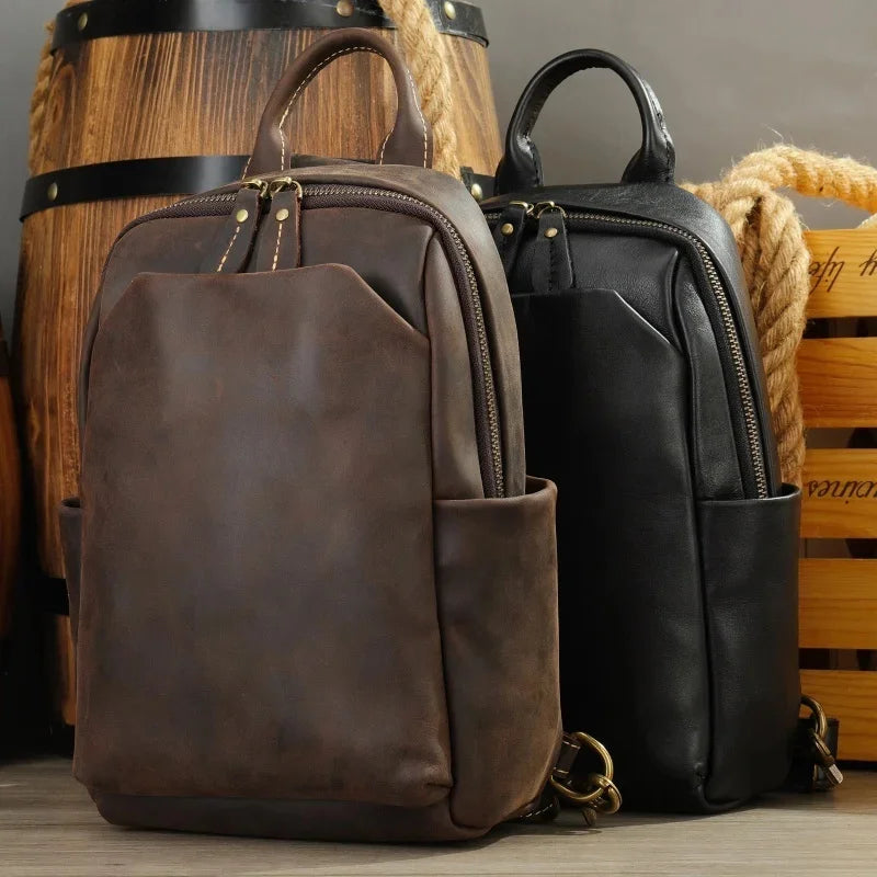 Casual Crazy Horse Leather Luxury Men Business Shoulder Large Capacity Chest Pack Male Crossbody Bag