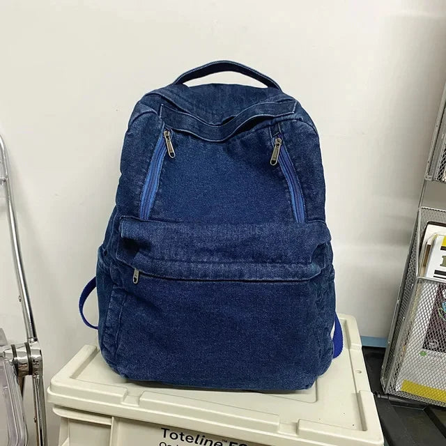 Casual Denim Women's Backpack Large Capacity College Students School Bag For Girls Vintage Simple Male Travel Backapck