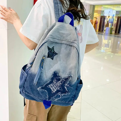 Casual Denim Women's Cartoon Sweet Student School Bag For Girls Fashion Small Ladies Travel Backpack