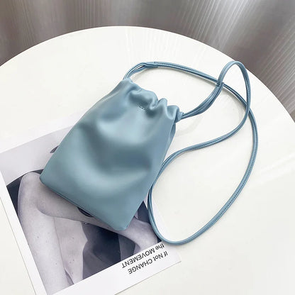 Casual Drawstring Bag Style Women Crossbody Bag Candy Color Lady Mini Bucket Bag for Mobile Phone Female Shoulder Purse Wallet