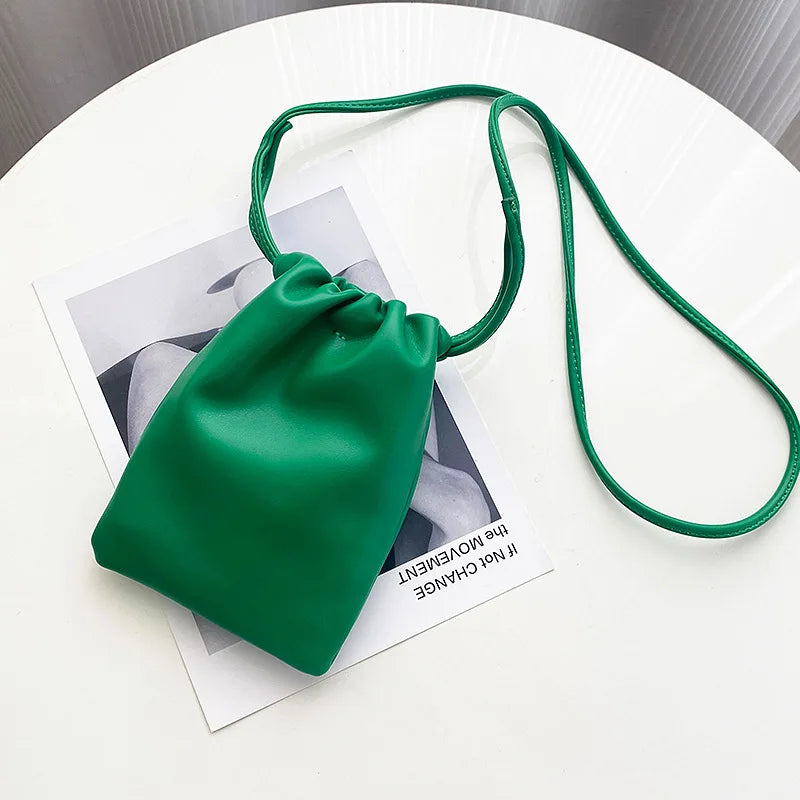 Casual Drawstring Bag Style Women Crossbody Bag Candy Color Lady Mini Bucket Bag for Mobile Phone Female Shoulder Purse Wallet