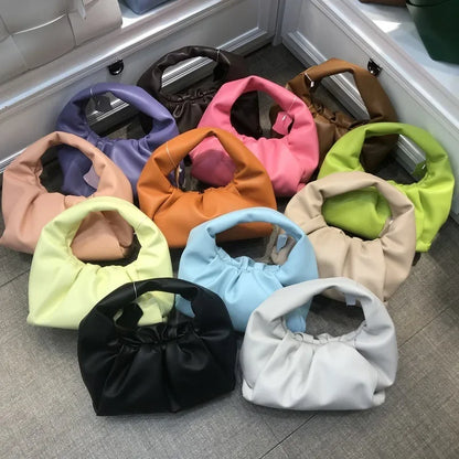 Casual Fashion Folds Cloud Bag Large Capacity Handbags Female Purses Split Leather Solid Simple Portable Lady Bolsos 2024 New