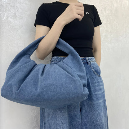 Casual Fashion Folds Cloud Bag Large Capacity Handbags Female Purses Split Leather Solid Simple Portable Lady Bolsos 2024 New