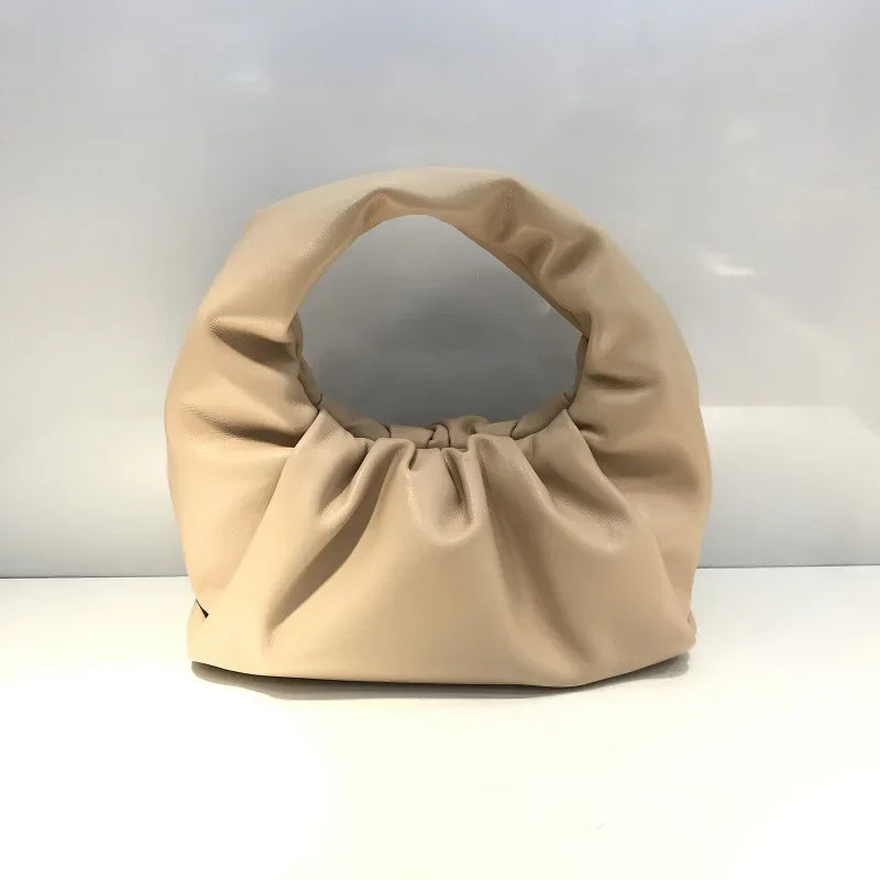 Casual Fashion Folds Cloud Bag Large Capacity Handbags Female Purses Split Leather Solid Simple Portable Lady Bolsos 2024 New