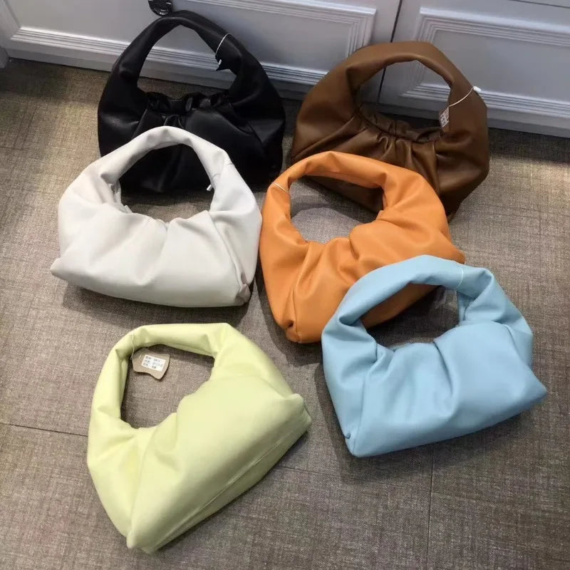 Casual Fashion Folds Cloud Bag Large Capacity Handbags Female Purses Split Leather Solid Simple Portable Lady Bolsos 2024 New