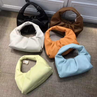 Casual Fashion Folds Cloud Bag Large Capacity Handbags Female Purses Split Leather Solid Simple Portable Lady Bolsos 2024 New