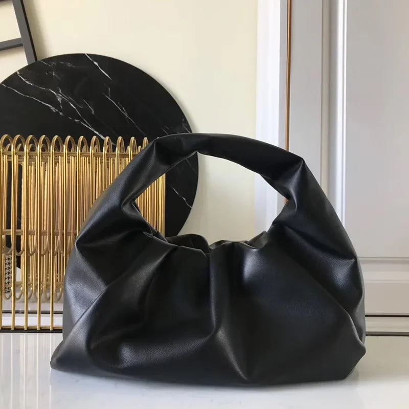 Casual Fashion Folds Cloud Bag Large Capacity Handbags Female Purses Split Leather Solid Simple Portable Lady Bolsos 2024 New
