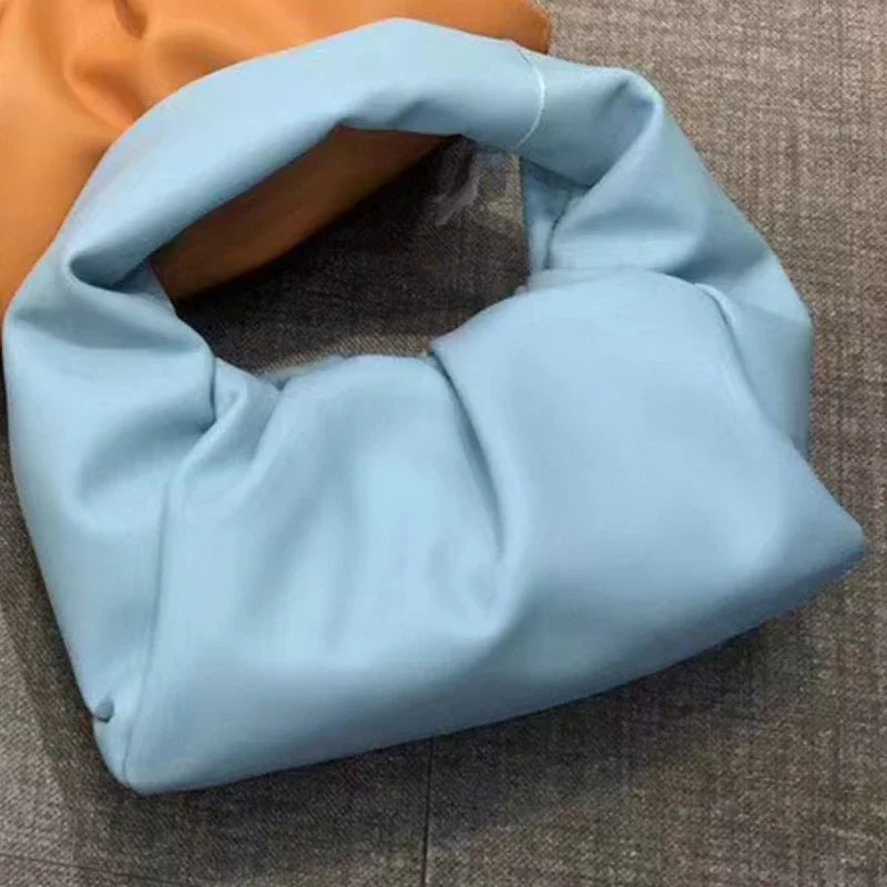 Casual Fashion Folds Cloud Bag Large Capacity Handbags Female Purses Split Leather Solid Simple Portable Lady Bolsos 2024 New