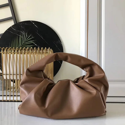 Casual Fashion Folds Cloud Bag Large Capacity Handbags Female Purses Split Leather Solid Simple Portable Lady Bolsos 2024 New