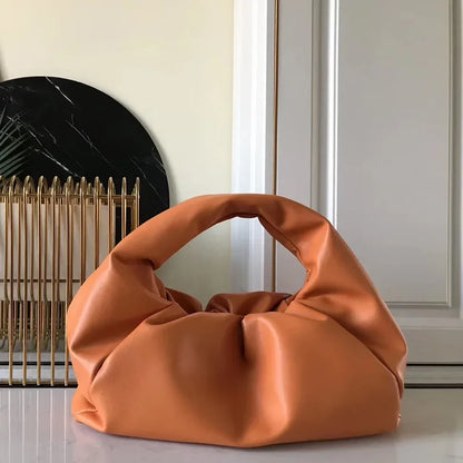 Casual Fashion Folds Cloud Bag Large Capacity Handbags Female Purses Split Leather Solid Simple Portable Lady Bolsos 2024 New