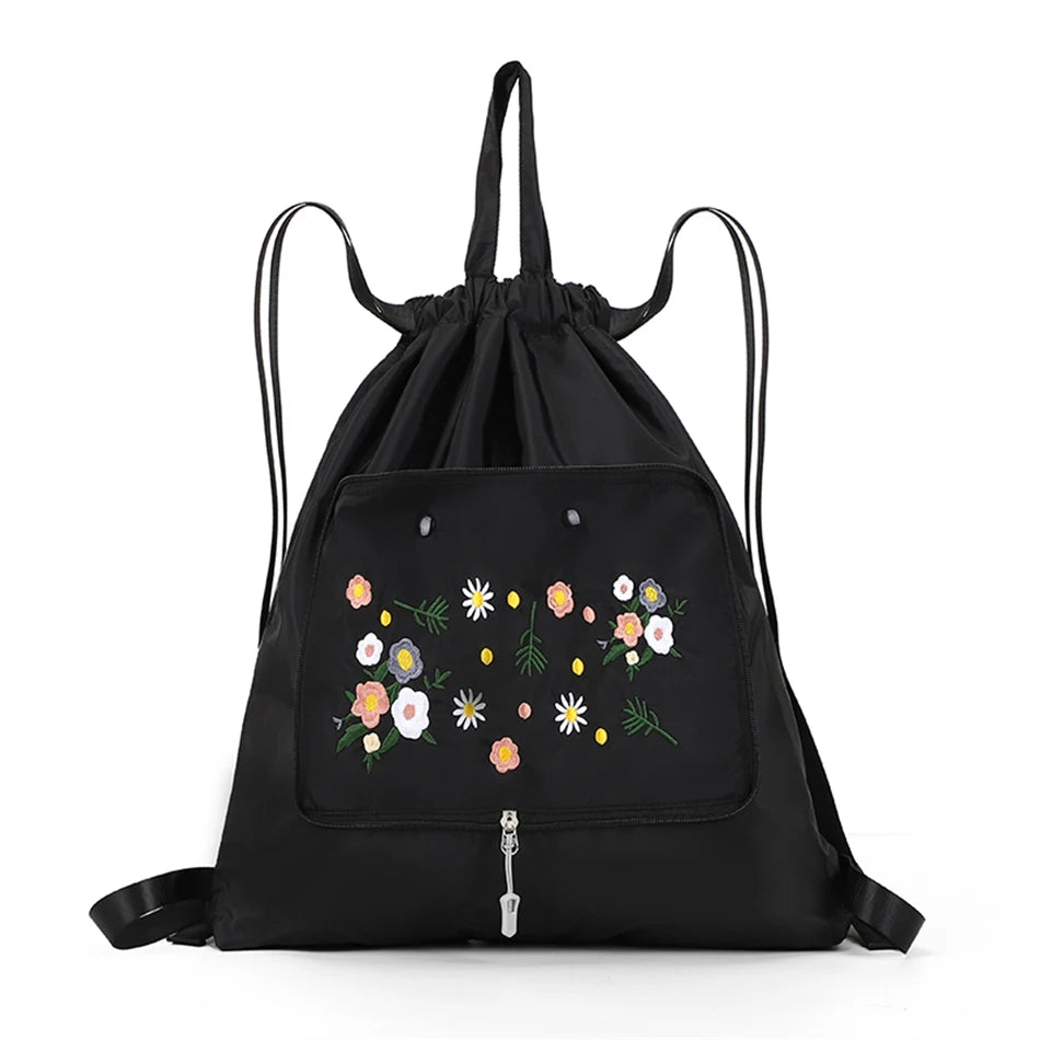 Casual Foldable Backpack for Women 2022 Fashion Embroidery Large Capacity Female Bagpack Light Weight Outdoor Shopper Rucksacks
