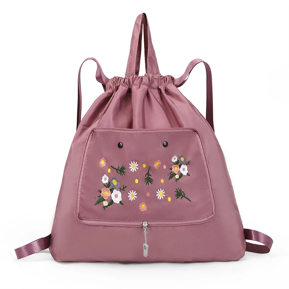 Casual Foldable Backpack for Women 2022 Fashion Embroidery Large Capacity Female Bagpack Light Weight Outdoor Shopper Rucksacks