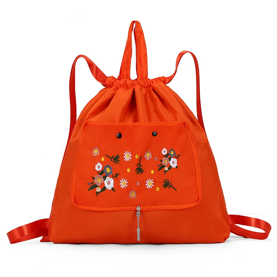 Casual Foldable Backpack for Women 2022 Fashion Embroidery Large Capacity Female Bagpack Light Weight Outdoor Shopper Rucksacks