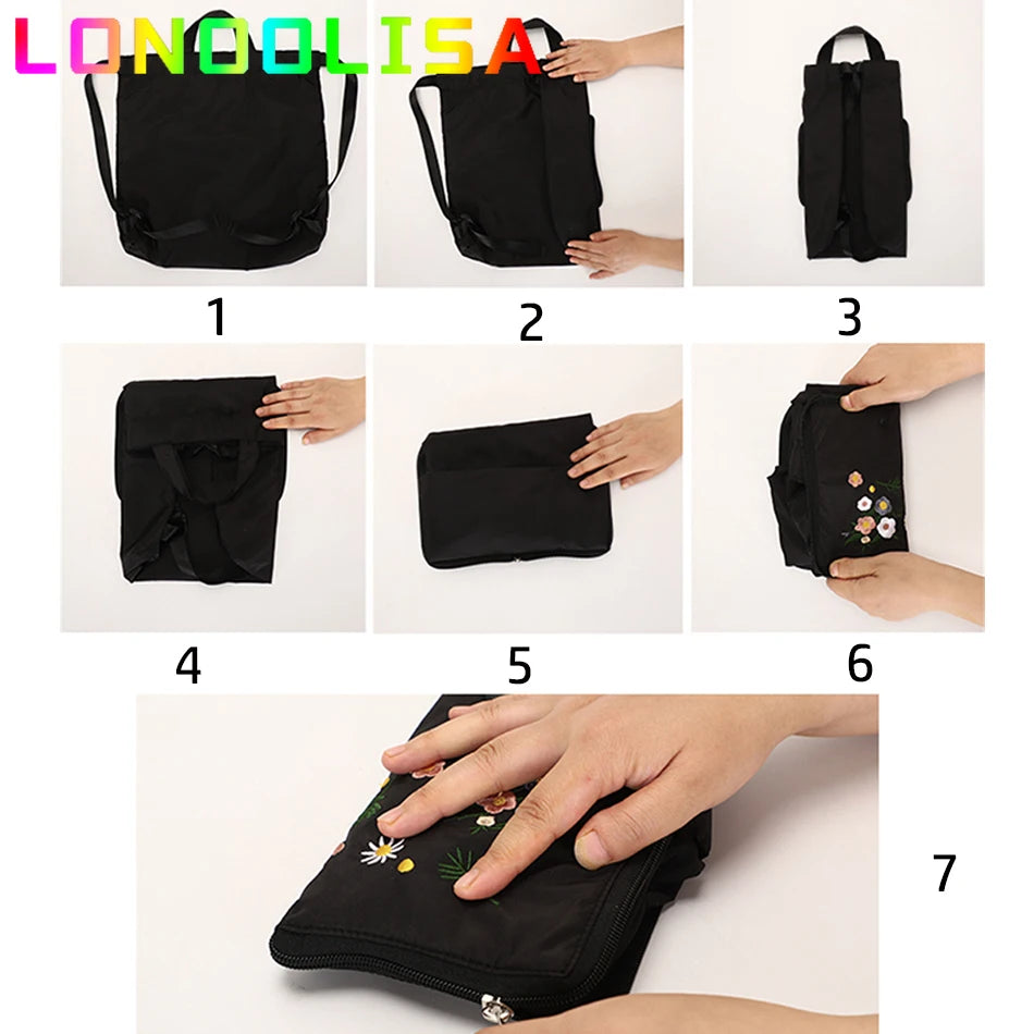 Casual Foldable Backpack for Women 2022 Fashion Embroidery Large Capacity Female Bagpack Light Weight Outdoor Shopper Rucksacks