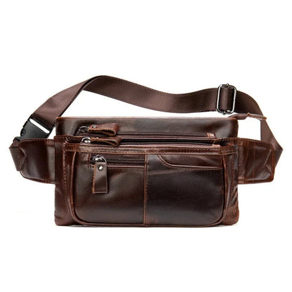 Casual Genuine Waist Men Belt Pouch lWaist Cowhide Leather Crossbody Travel Pack Male Chest Bag
