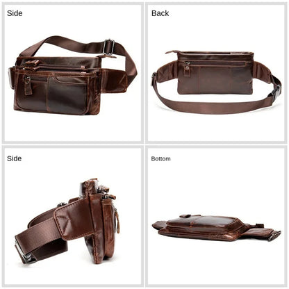 Casual Genuine Waist Men Belt Pouch lWaist Cowhide Leather Crossbody Travel Pack Male Chest Bag