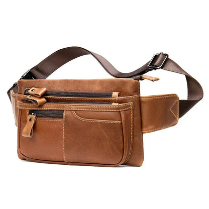Casual Genuine Waist Men Belt Pouch lWaist Cowhide Leather Crossbody Travel Pack Male Chest Bag