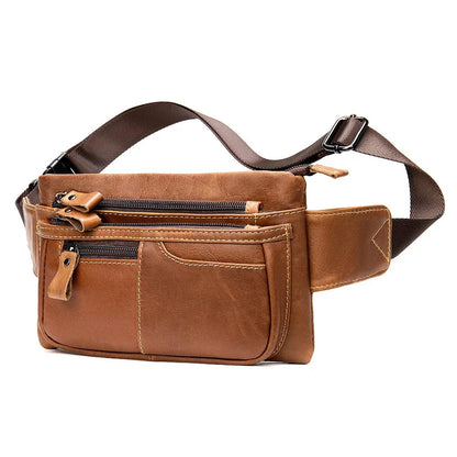 Casual Genuine Waist Men Belt Pouch lWaist Cowhide Leather Crossbody Travel Pack Male Chest Bag