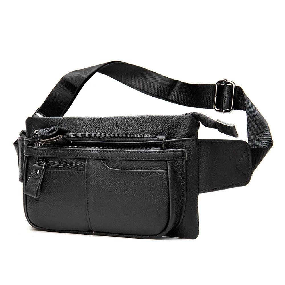 Casual Genuine Waist Men Belt Pouch lWaist Cowhide Leather Crossbody Travel Pack Male Chest Bag
