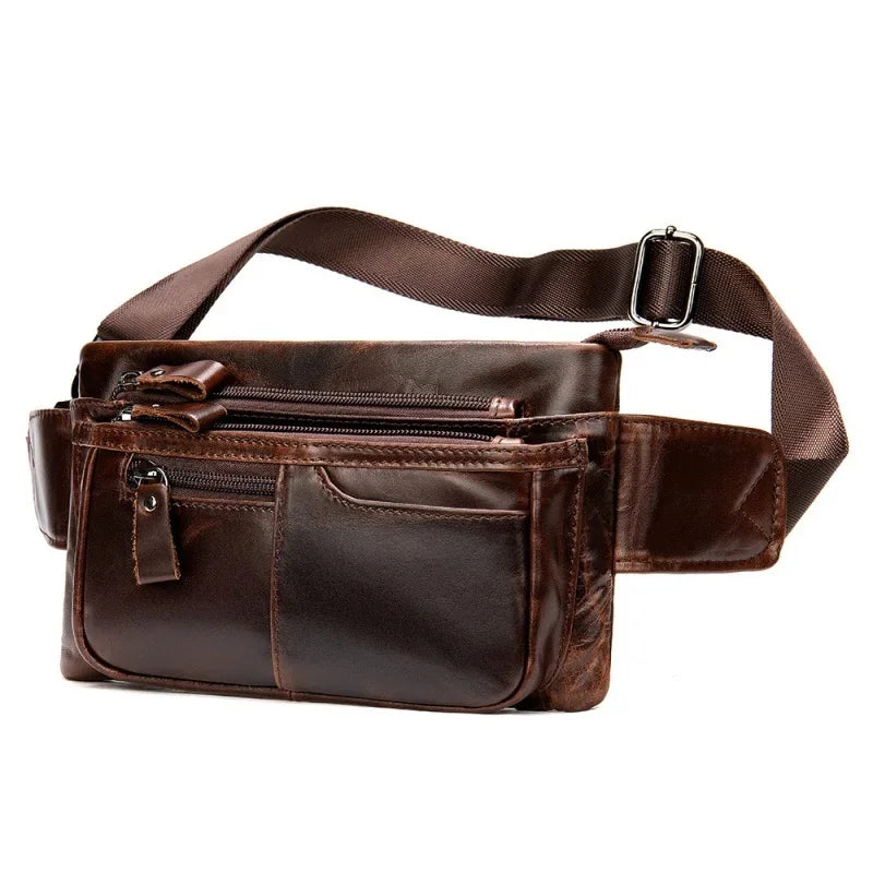Casual Genuine Waist Men Belt Pouch lWaist Cowhide Leather Crossbody Travel Pack Male Chest Bag