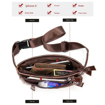 Casual Genuine Waist Men Belt Pouch lWaist Cowhide Leather Crossbody Travel Pack Male Chest Bag