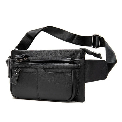 Casual Genuine Waist Men Belt Pouch lWaist Cowhide Leather Crossbody Travel Pack Male Chest Bag
