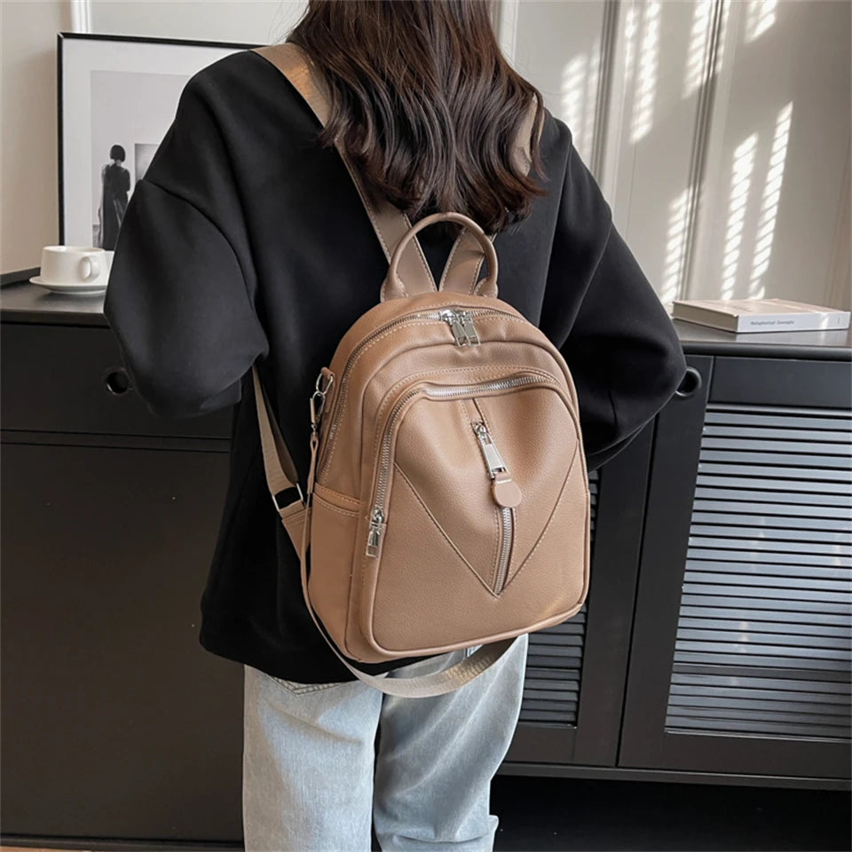 Casual Leather Women Backpacks Ladies Bagpack Large Capacity School BookBags for Teenager Girls Fashion Designer Travel Rucksack