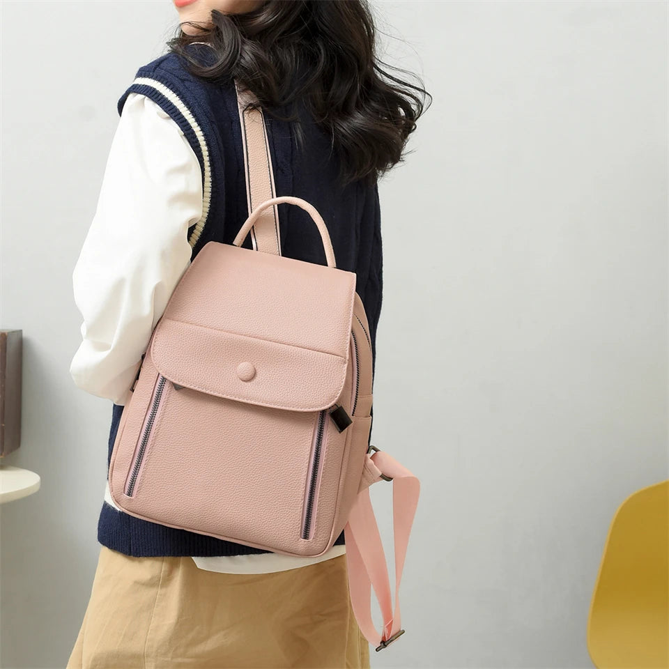 Casual Leather Women Backpacks Ladies Bagpack Large Capacity School BookBags for Teenager Girls Fashion Pendant Travel Rucksack