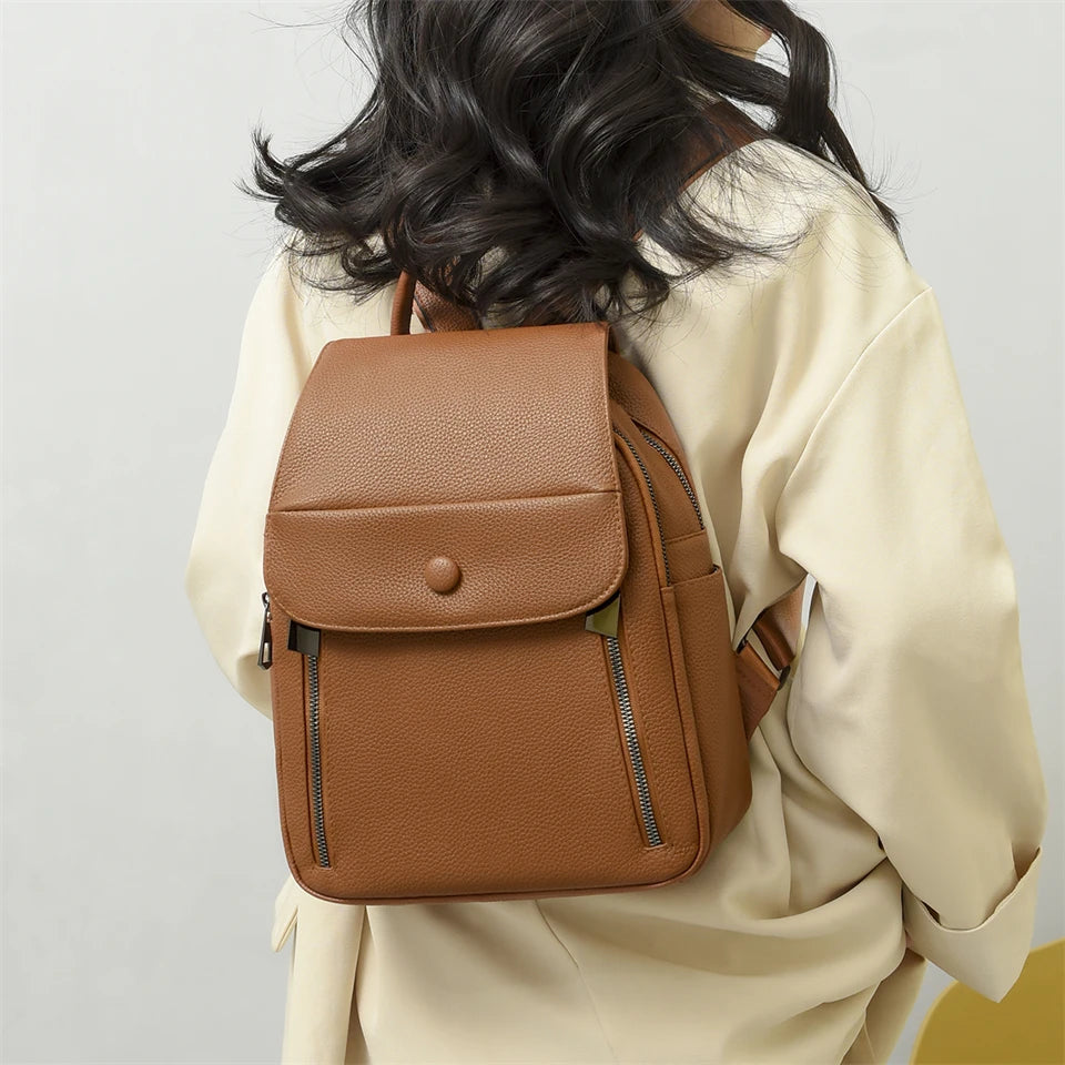 Casual Leather Women Backpacks Ladies Bagpack Large Capacity School BookBags for Teenager Girls Fashion Pendant Travel Rucksack