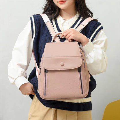 Casual Leather Women Backpacks Ladies Bagpack Large Capacity School BookBags for Teenager Girls Fashion Pendant Travel Rucksack
