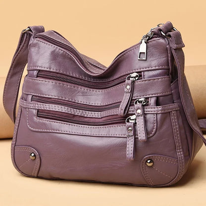 Casual Many Pockets High Quality PU Leather Women Shoulder Bags Luxury Handbags Women Simple Crossbody Bags Designer Sac A Main