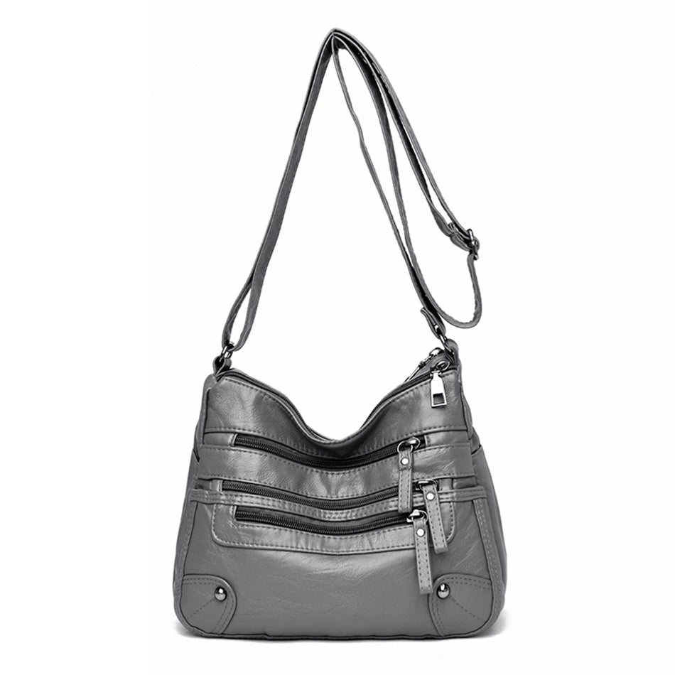 Casual Many Pockets High Quality PU Leather Women Shoulder Bags Luxury Handbags Women Simple Crossbody Bags Designer Sac A Main