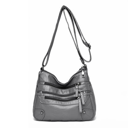 Casual Many Pockets High Quality PU Leather Women Shoulder Bags Luxury Handbags Women Simple Crossbody Bags Designer Sac A Main