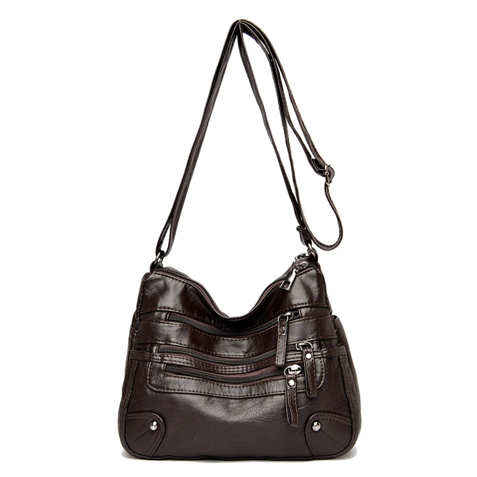 Casual Many Pockets High Quality PU Leather Women Shoulder Bags Luxury Handbags Women Simple Crossbody Bags Designer Sac A Main