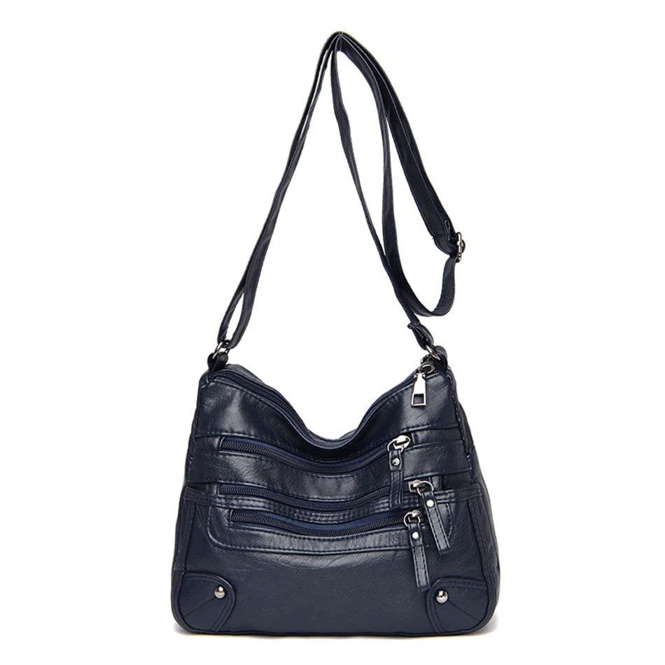Casual Many Pockets High Quality PU Leather Women Shoulder Bags Luxury Handbags Women Simple Crossbody Bags Designer Sac A Main