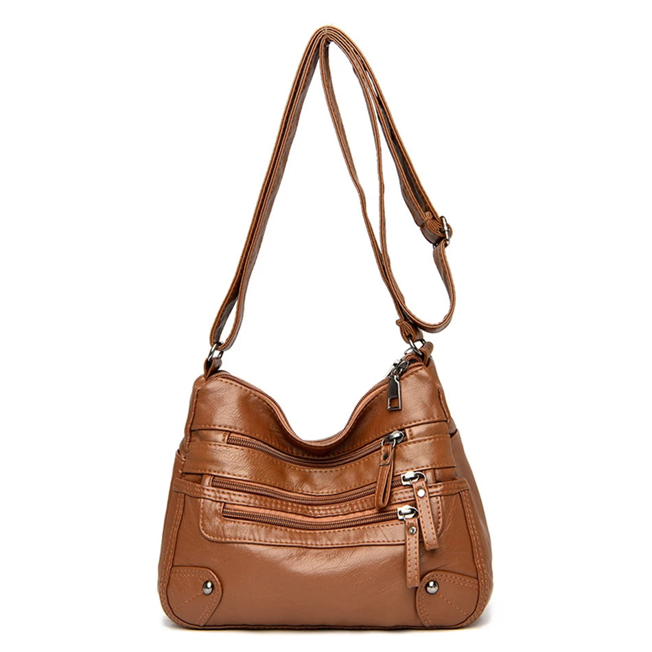 Casual Many Pockets High Quality PU Leather Women Shoulder Bags Luxury Handbags Women Simple Crossbody Bags Designer Sac A Main
