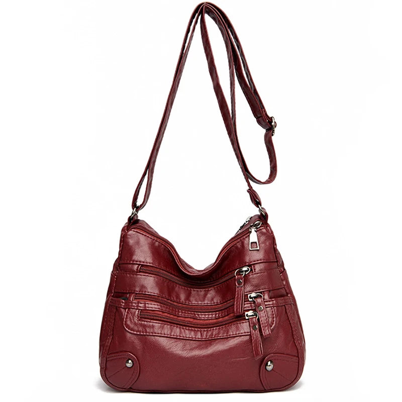 Casual Many Pockets High Quality PU Leather Women Shoulder Bags Luxury Handbags Women Simple Crossbody Bags Designer Sac A Main
