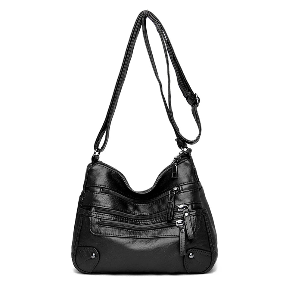 Casual Many Pockets High Quality PU Leather Women Shoulder Bags Luxury Handbags Women Simple Crossbody Bags Designer Sac A Main