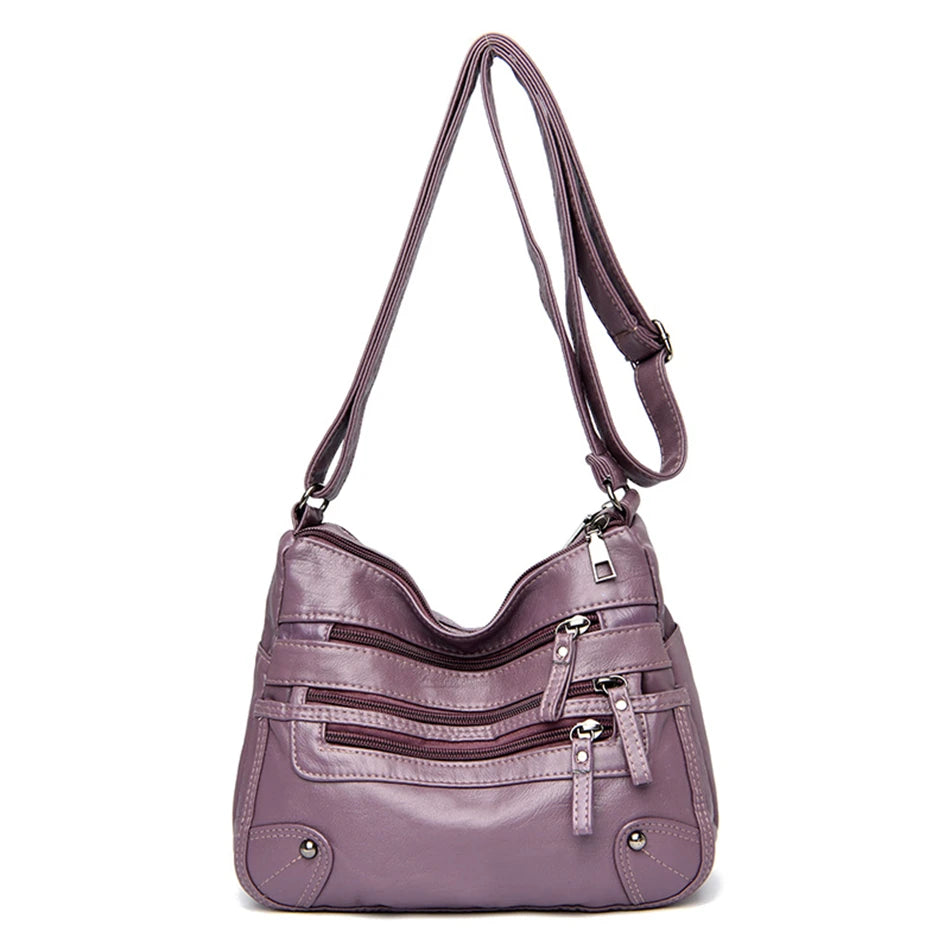 Casual Many Pockets High Quality PU Leather Women Shoulder Bags Luxury Handbags Women Simple Crossbody Bags Designer Sac A Main