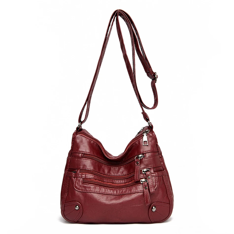 Casual Many Pockets High Quality PU Leather Women Shoulder Bags Luxury Handbags Women Simple Crossbody Bags Designer Sac A Main