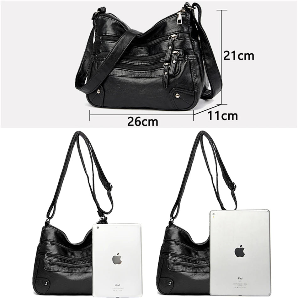 Casual Many Pockets High Quality PU Leather Women Shoulder Bags Luxury Handbags Women Simple Crossbody Bags Designer Sac A Main