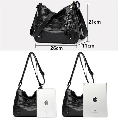 Casual Many Pockets High Quality PU Leather Women Shoulder Bags Luxury Handbags Women Simple Crossbody Bags Designer Sac A Main