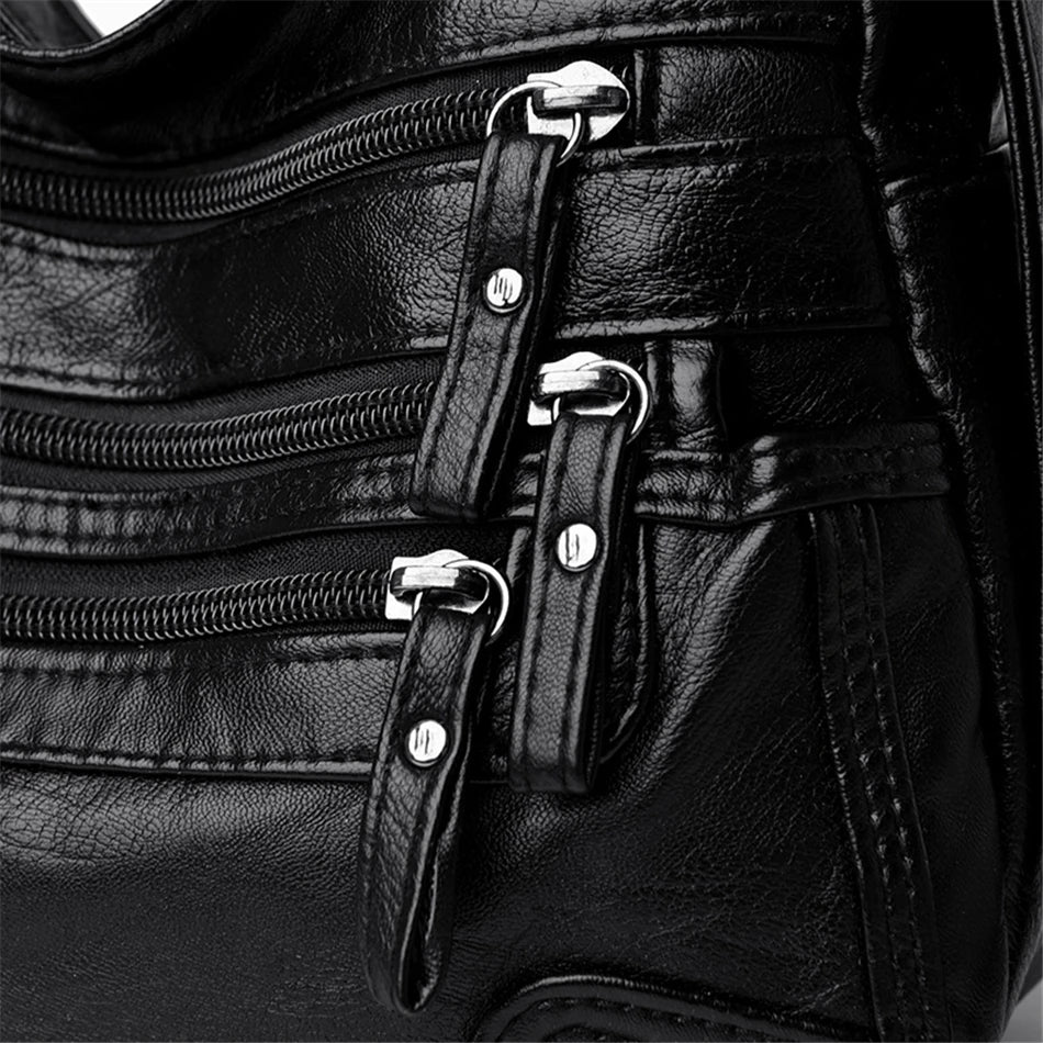 Casual Many Pockets High Quality PU Leather Women Shoulder Bags Luxury Handbags Women Simple Crossbody Bags Designer Sac A Main