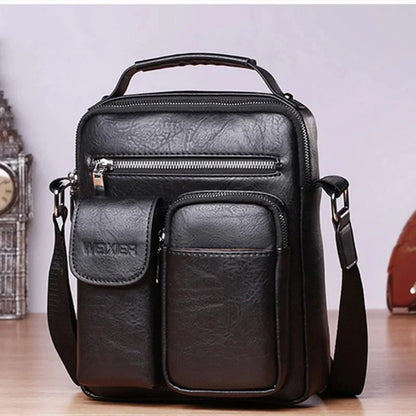 Casual Men Leather Shoulder Vintage Crossbody s Vertical Tote Man Handbag High Capacity Male Messenger Bags