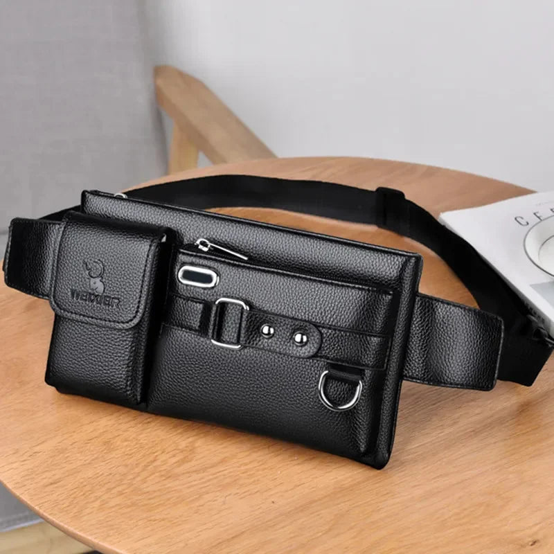 Casual Men's Leather Chest Multifunctional Crossbody Messenger For Men Luxury Pack Waterproof Waist Phone Bag